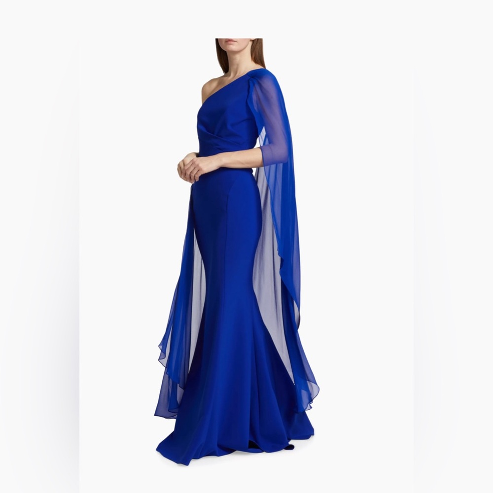 $1495 Amsale  One-Shoulder Silk Chiffon Gown size 6